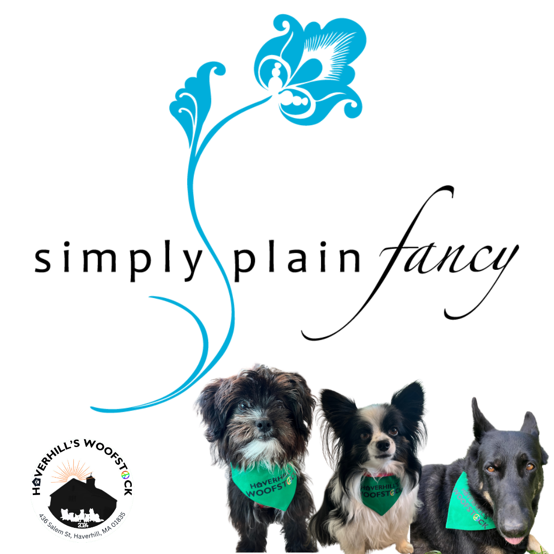 Logo with 3 dogs and symbol for Simply Plain Fancy - Seller of official pet merchandise for the event