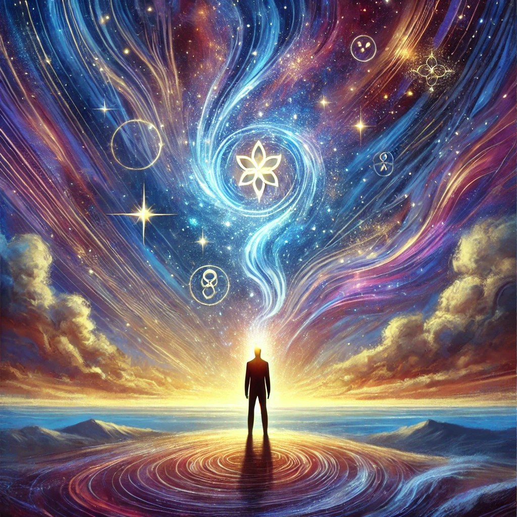 AI generated image of a person with infinite possibilities before them