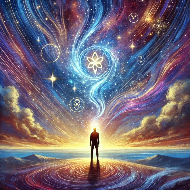 AI generated image of a person with infinite possibilities before them